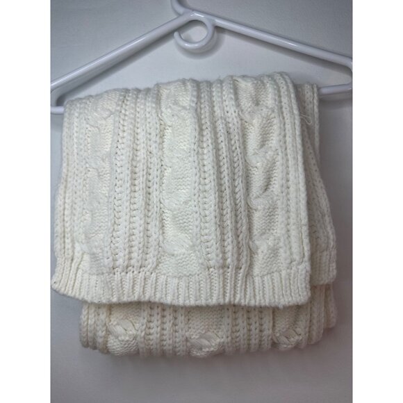 Women’s Ivory Cable Knit Fisherman Scarf Wrap Y2K Handmade Preppy Cozy Luxe - Picture 2 of 4
